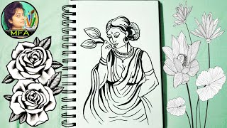 Village Lady Easy Sketch Painting | Part 2 | Mom Fine Arts