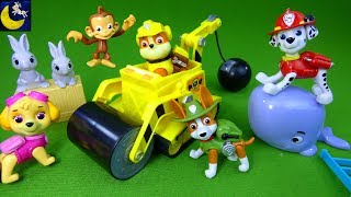 Paw Patrol Toys Unboxing Rubble's Steamroller Vehicle Tracker Mandy Skye Bunnies Animal Rescue Set