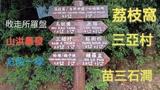 黃雨加閃雷，荔枝窩，三椏村，苗三石澗， 山洪暴發