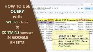Google Sheets | QUERY | Function | WHERE | CONTAINS | Example | Spreadsheet | Tutorial