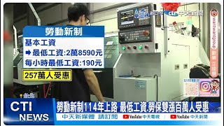 【每日必看】勞動新制114年上路 最低工資.勞保雙漲百萬人受惠 20241225