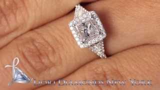 ER-0100 - 1.61 Carat G-SI1 Princess Cut Diamond Engagement Ring 18k White Gold Pave Halo