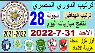 ترتيب الدوري المصري وترتيب الهدافين ونتائج مباريات الاحد 31-7-2022 من الجولة 28