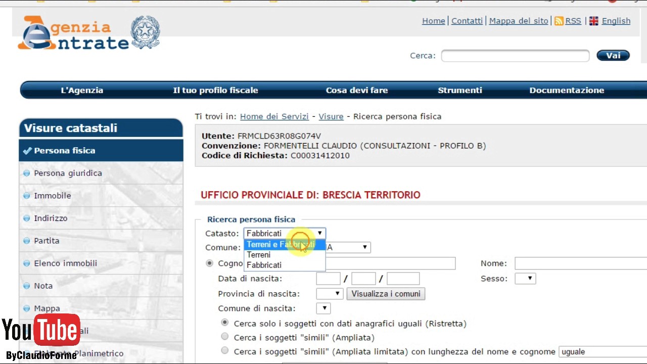 VISURE CATASTALI PER PERSONA FISICA Con Sister – Agenzia Delle Entrate ...