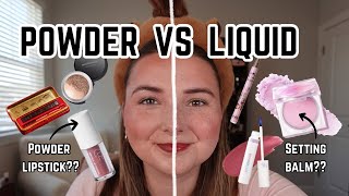 All POWDER vs All LIQUID Makeup (powder lipstick, setting jelly balm, cake mascara, and more!)