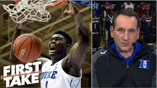 Coach K on Zion Williamson: 'most unique athlete I've coached at Duke' | First T