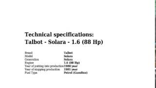 Talbot - Solara - 1.6 (88 Hp) - Technical specifications