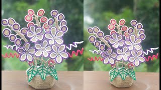 How to make a awesome flower vase for home decoration | Best out of waste Jute Flower And Vase Craft