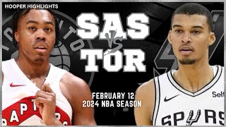 San Antonio Spurs vs Toronto Raptors  Game Highlights | Feb 12 | 2024 NBA Season