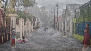 Super Heavy Rain in Indonesian village. Relieve stress and sleep better with the sound of heavy rain