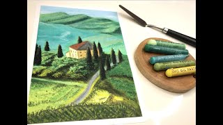 오일파스텔로 그린 한적한 시골마을🌳| Oil pastel painting | 마음이 편안해지는 그림 | Relaxing Art | oil paste drawing