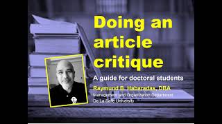 Doing an article critique - A guide for doctoral students