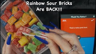 ASMR Gummy Rainbow Sour Bricks & Would You Rather On iPad | Whispered Tapping