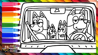 Disegna e Colora Bluey e la Sua Famiglia in Macchina 🐶🐕🚗 Disegni per Bambini