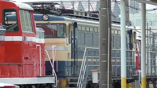 2020年5月27日　JR高崎車両センター高崎支所に帰ってきたEF65 501、整備中のDE10 1751、トップナンバーとラストナンバーEF64 1001　EF64 1053が並ぶ