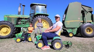 Playing with kids tractors and real tractors on the farm compilation | Tractors for kids
