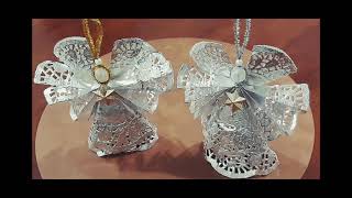 DIY Christmas ornaments. Paper Doily angel for Christmas decoration.