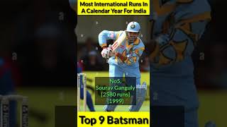 Most International Runs In A Calendar Year For India 🇮🇳 Top 9 Batsman 😱 #shorts #viratkohli