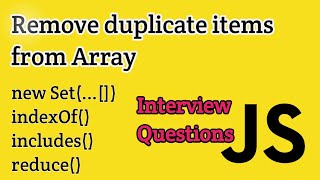 Javascript | Interview Questions | Remove Duplicates From Array | In Tamil