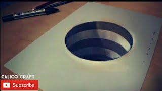 How to draw 3D circular hole - trick art on paper/3d drawing on paper/#calicocraft/3d hole/art/#3d