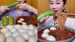 먹방 Spicy China Foods 🌶️ | Noodles + EGGS  + boiled zucchini | eating sounds Mukbang ASMR