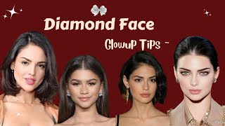 Diamond Face Glow up Tips 🎀 || [Hairstyle + Makeup + Tips]   #diamondface #glowup #asthetic