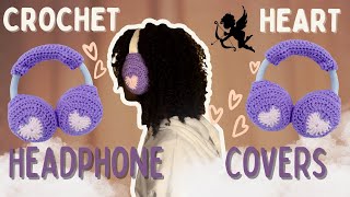 EASY CROCHET HEART HEADPHONE COVERS (for round headphones) - Crochet Tutorial