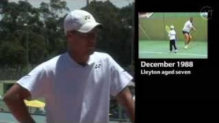 Lleyton Hewitt playing at age 7 in 1988, age 9, 11, 13, 15
