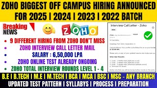 🔥Finally Zoho Biggest Hiring Announced | 9 Role | Direct Test | OFF Campus Drive For 2025-2022 Batch