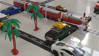 Play with Toy cars and Railroad Crossing | Miniature City Traffic with Miniature cars