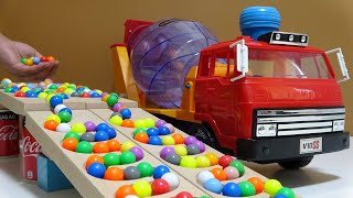 Marble Run Race ☆ HABA Slope & Truck, Retro Nippon Express Container Truck, Retro Mixer Truck #48
