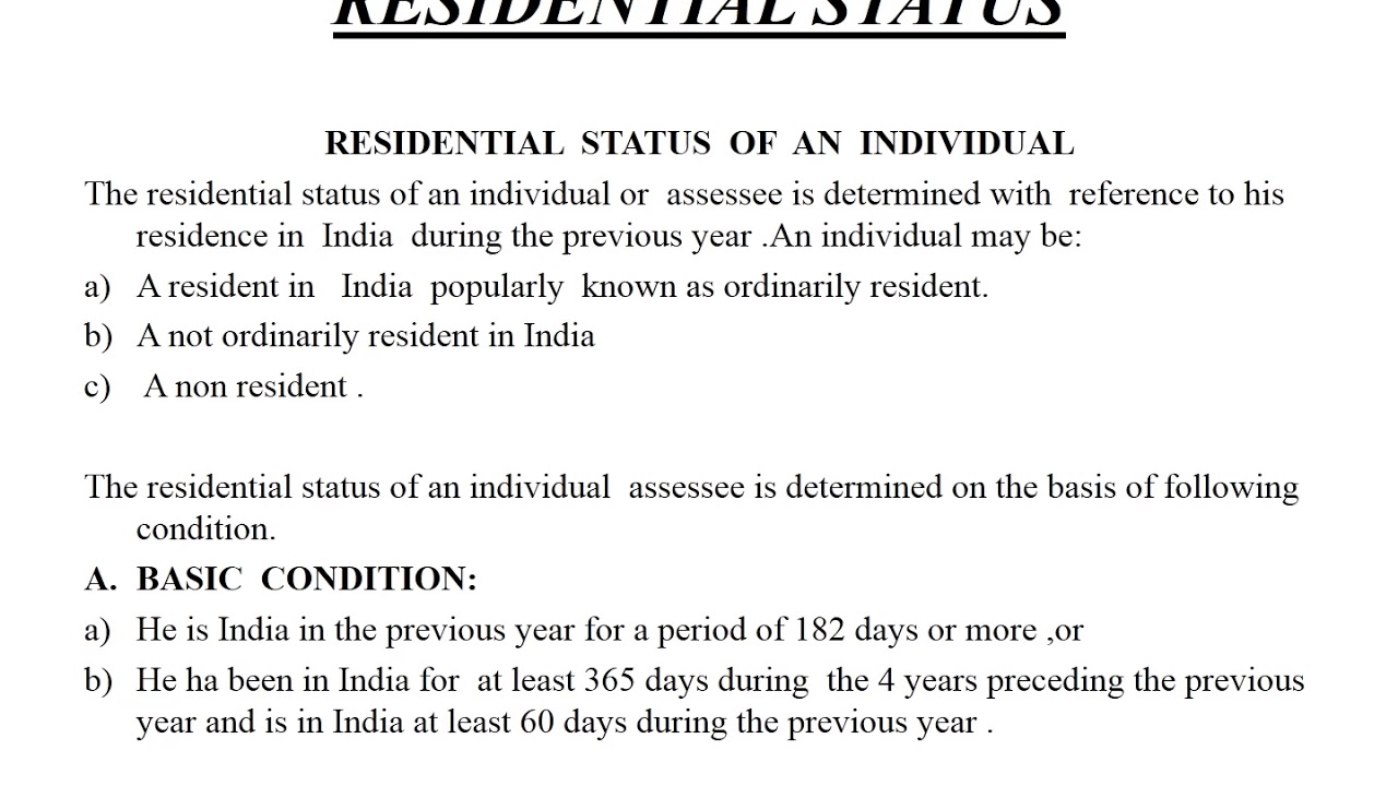 Residential Status Of An Individual - YouTube