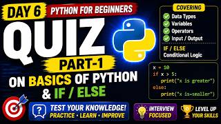 Day-6 Python Quiz Part-1 🧠| Basics of Python + If Else Quiz | Python for Beginners #pythontutorial