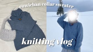 Knitting vlog) Cowichan Collar Sweater, a Perfect Match for Snowfield | clover takumi needles review