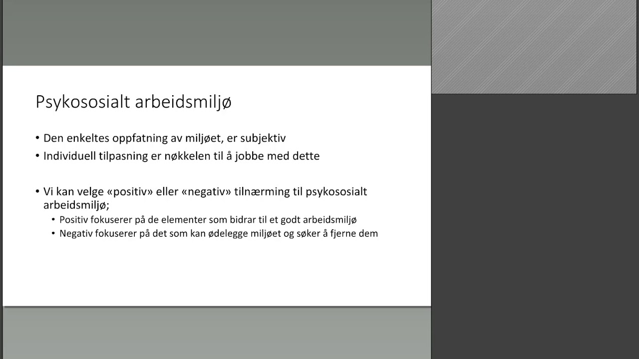 Studieenhet 9 - Psykososialt Arbeidsmiljø - YouTube