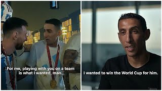 Messi's reaction as an emotional Di María expressed his happiness after winning the world cup 🥹🫂