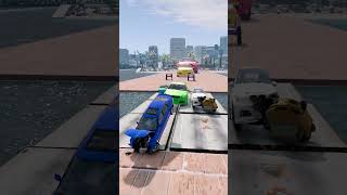 Colorful Small to Giant Cars vs Shaker Platform vs Sea