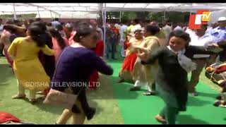 BJP workers celebrate at Haryana CM Manohar Lal Khattar’s residence on the party’s winning trends