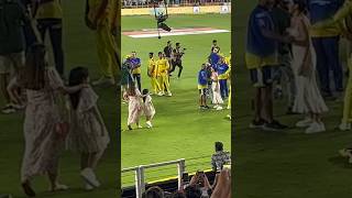 dhoni wife Sakshi and daughter ziva at ground for celebration
