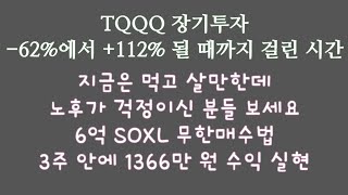 TQQQ 2년만에 -62%에서 +112% 됐어요 / 노후가 걱정이신 분들은 무한 매수법 공부해보세요. 6억 SOXL 무한매수법 3주 안에 1366만 원 수익 실현