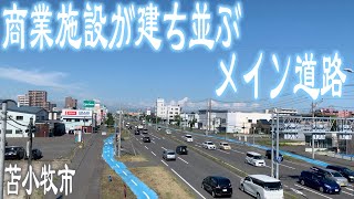 【自転車 車載動画4倍速】北海道苫小牧市 大型商業施設が並ぶ 国道36号線