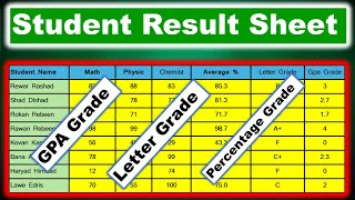 how to create Student Result Sheet with GPA, Letter Grading \u0026 Percentage| Excel grade sheet GPA