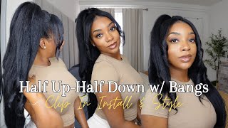 HOW TO: INSTALL CLIPS-INS + HALF UP-HALF DOWN W/BANGS STYLE | Chavi Allie