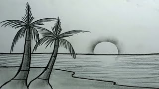 How To Draw Sea Beach Scenery With Pencil Sketch |Drawing Sea Easy Scenery