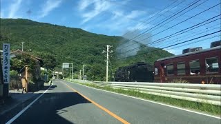 [並走]『C58363＋12系客車・急行 SLパレオエクスプレス[5002レ]』2018/5/20(秩父鉄道[秩父本線]・樋口駅～波久礼駅) ※ルームミラーにiPhone固定して撮影