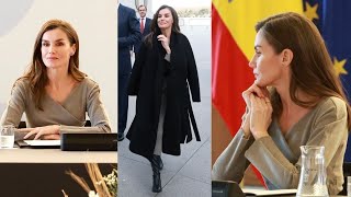 Queen Letizia in stunning grey and black combo for Royal Gallery meeting