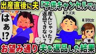 【2ch修羅場スレ】出産直後に夫が「子供キャンセルでｗ」と連絡してきた→お望み通り夫を返品した結果【ゆっくり解説】【2ちゃんねる】【2ch】