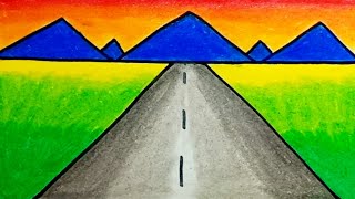 How To Draw Easy Scenery |How To Draw Mountain And Sunset Scenery Easy With Oil Pastels