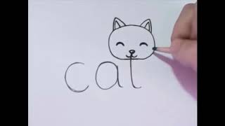 学画画 用单词cat 画出猫 how to Draw cat from cat