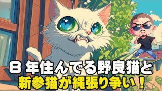 8年間住み着いている野良猫に新しい猫が縄張り争いを仕掛けた！